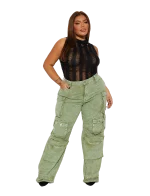 Jean cargo vert - Non Stretch