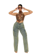 Jean cargo Medium Stretch – Délavé clair